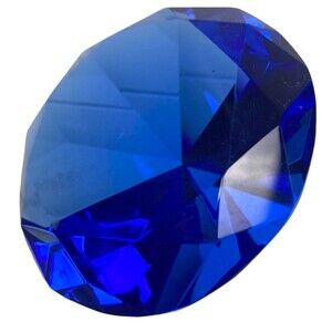 Crystal Glass Diamond Shaped Blue Paperweight  Wedding Gift Home Office Decor